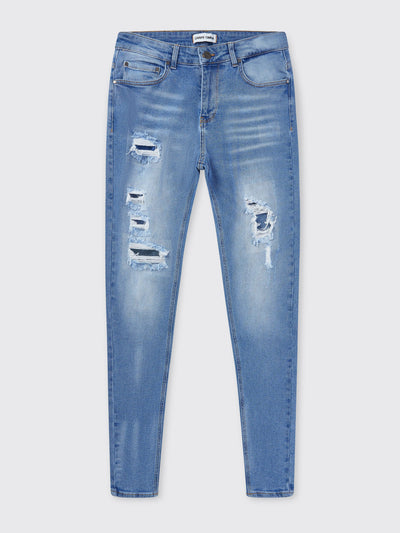 Light Blue Slim Tapered Distressed Jeans